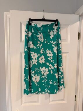 J. Crew Teal and White Floral A-Line Skirt